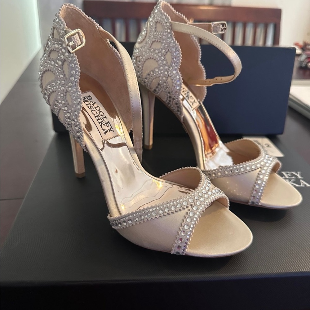 Badgley Mischka Cream Heels with Sparkling Embellishments